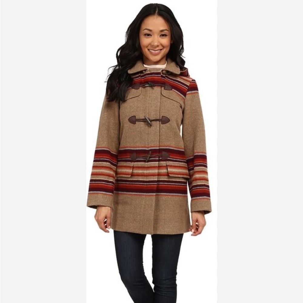 Pendleton Tan and Red Striped Pea Coat